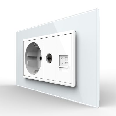 Presa doppia Livolo con cornice in vetro 1 Presa Schuko + TV / Internet, Standard italiano – Nuova serie