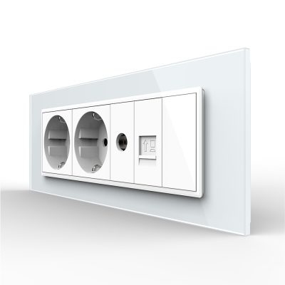 Presa tripla con tasto falso Livolo cornice in vetro 2 prese Schuko + TV/internet, standard italiano – Nuova serie