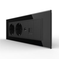 Presa tripla con tasto falso Livolo cornice in vetro 2 prese Schuko + TV/internet, standard italiano – Nuova serie colore nero