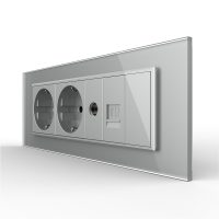 Presa tripla con tasto falso Livolo cornice in vetro 2 prese Schuko + TV/internet, standard italiano – Nuova serie colore griggio