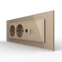 Presa tripla con tasto falso Livolo cornice in vetro 2 prese Schuko + TV/internet, standard italiano – Nuova serie colore dorato