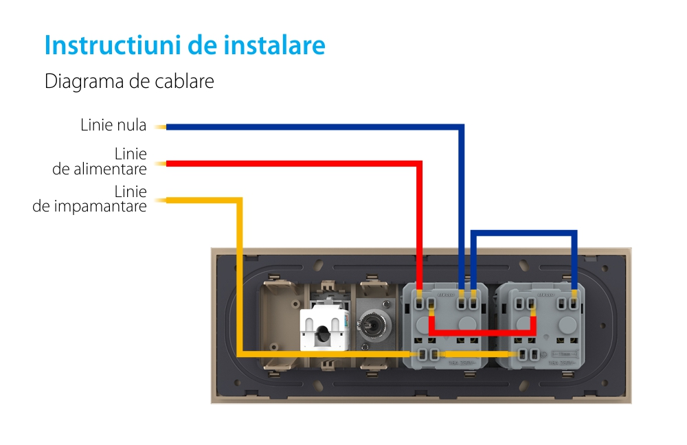 Presa tripla con tasto falso Livolo cornice in vetro 2 prese Schuko + TV/internet, standard italiano – Nuova serie
