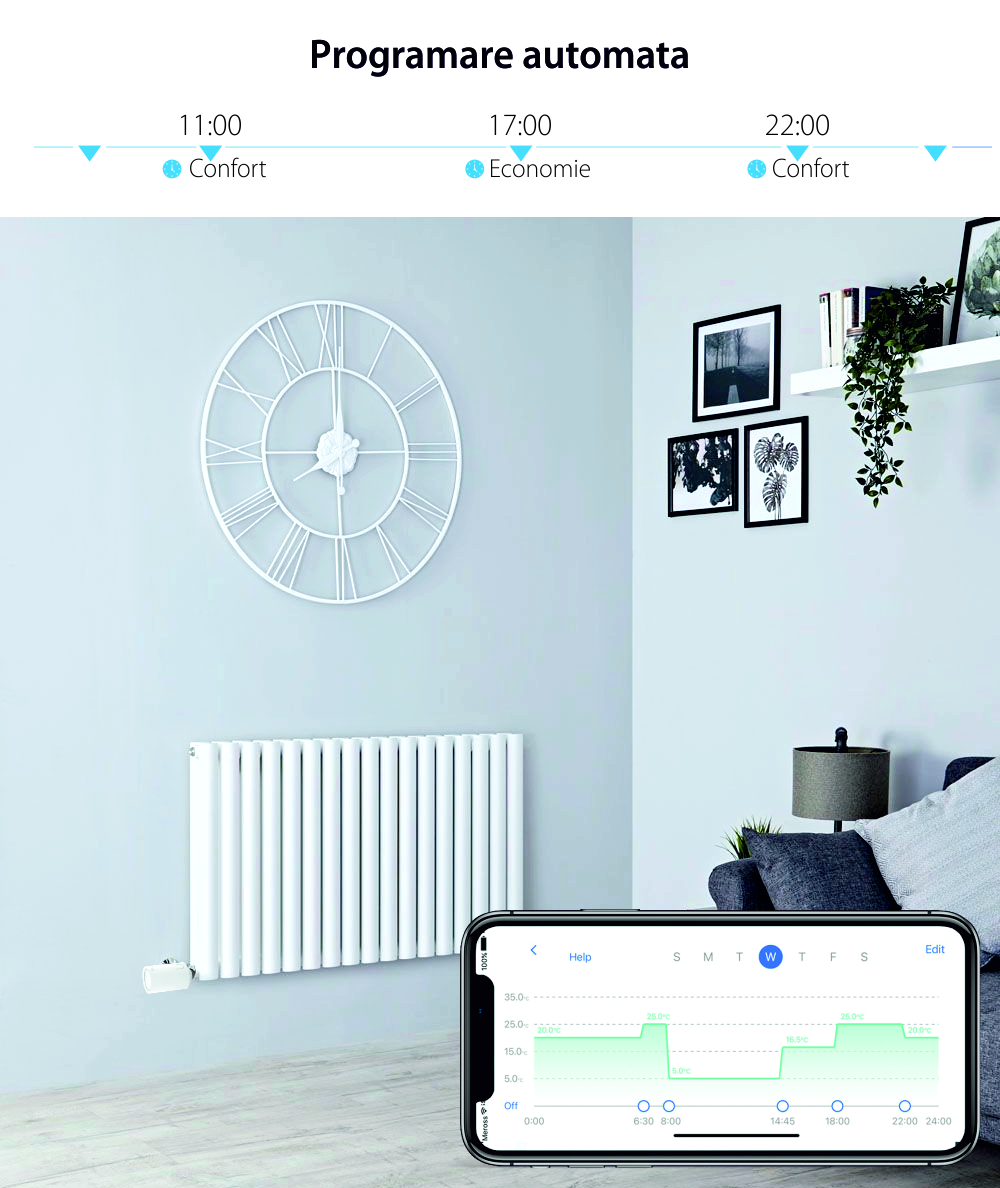 Kit valvola termostatica con hub per radiatore Meross MTS150H, controllo tramite applicazione, Wi-Fi