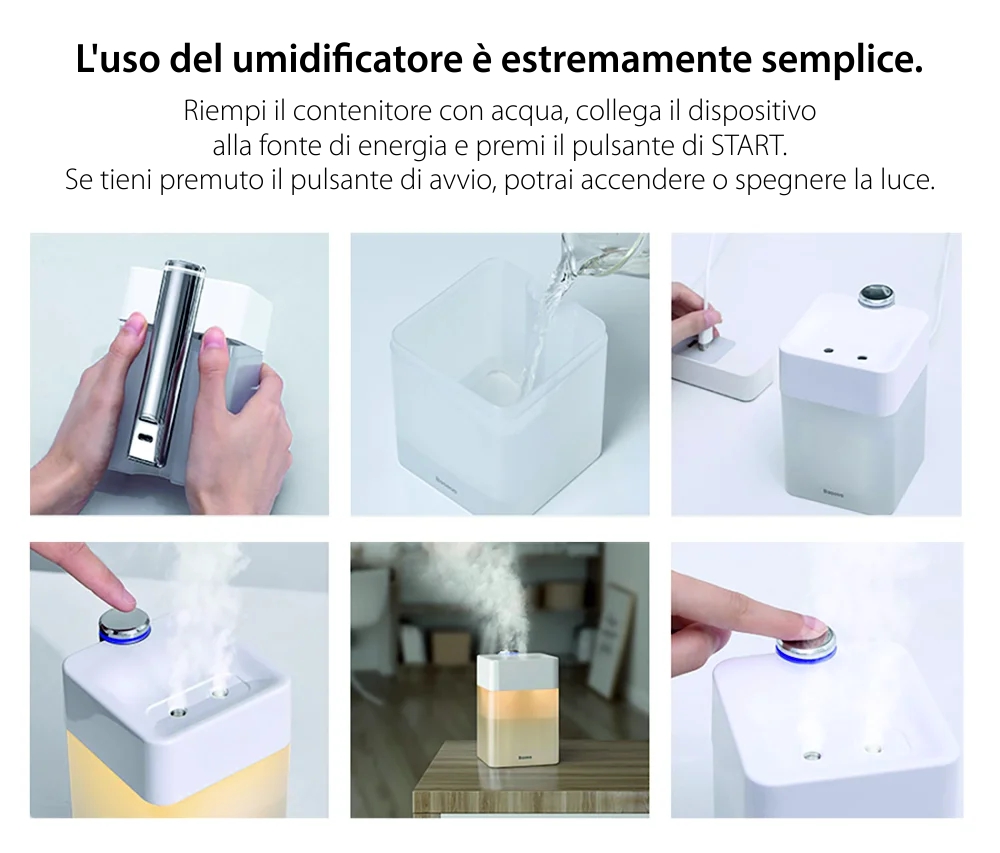 Umidificatore Baseus Time Magic, Capacità 550 mL, Alimentazione Type-C, Bianco
