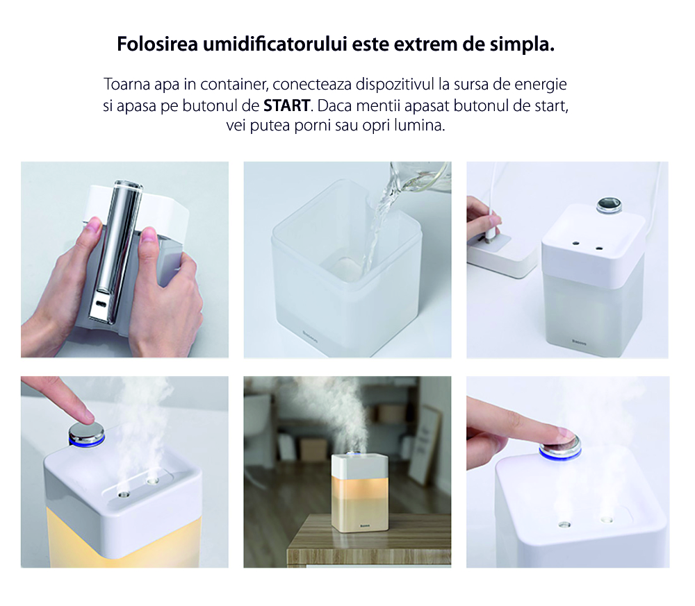 Umidificatore Baseus Time Magic, Capacità 550 mL, Alimentazione Type-C, Bianco