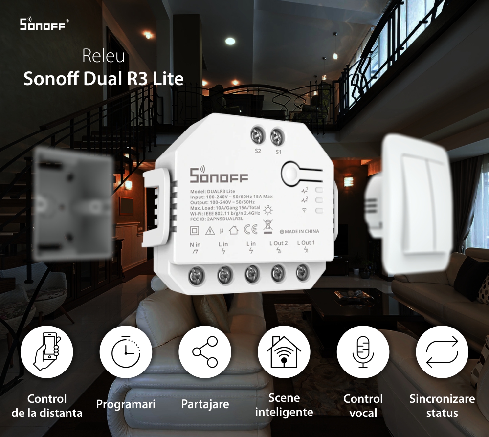 Relè Sonoff Dual R3 Lite a 2 canali, Programmazione, Wi-Fi 2.4 GHz
