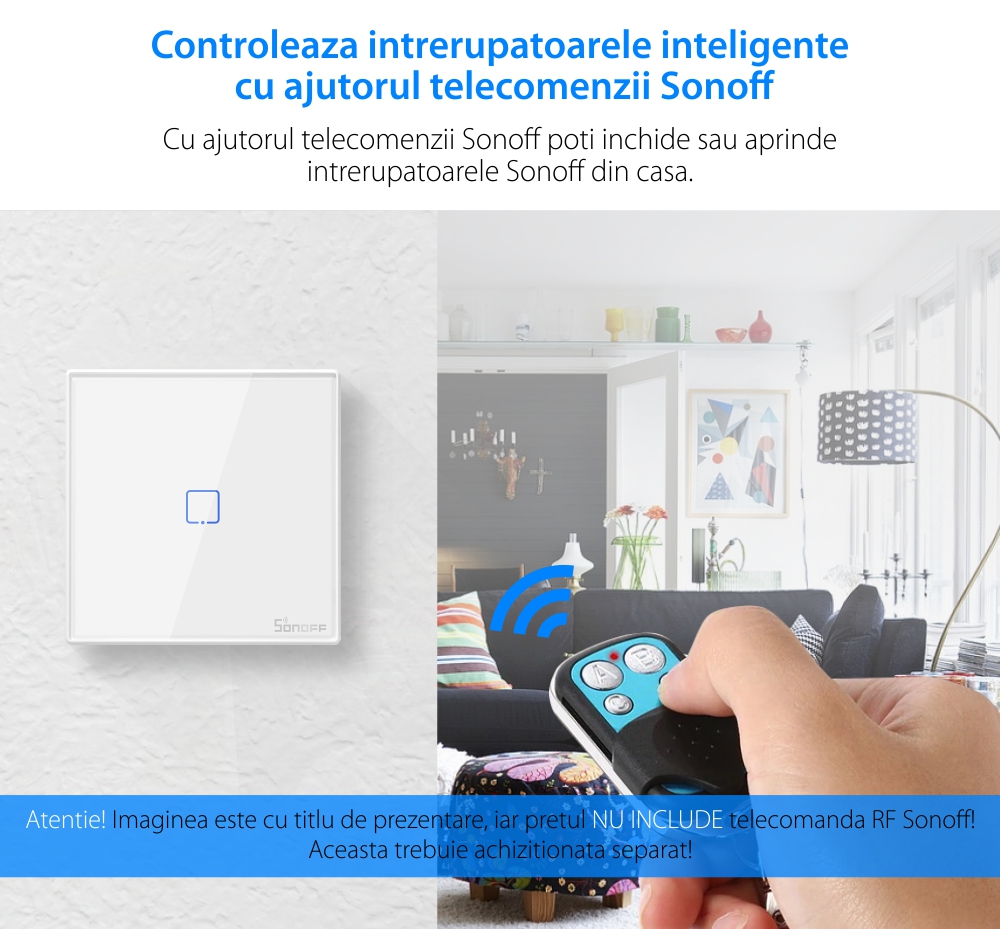 Telecomando Sonoff T2EU1C-RF con 1 canale, 433 MHz, Segnale RF, Bianco