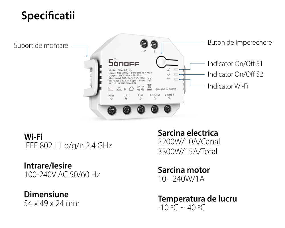Relè Sonoff Dual R3 Lite a 2 canali, Programmazione, Wi-Fi 2.4 GHz