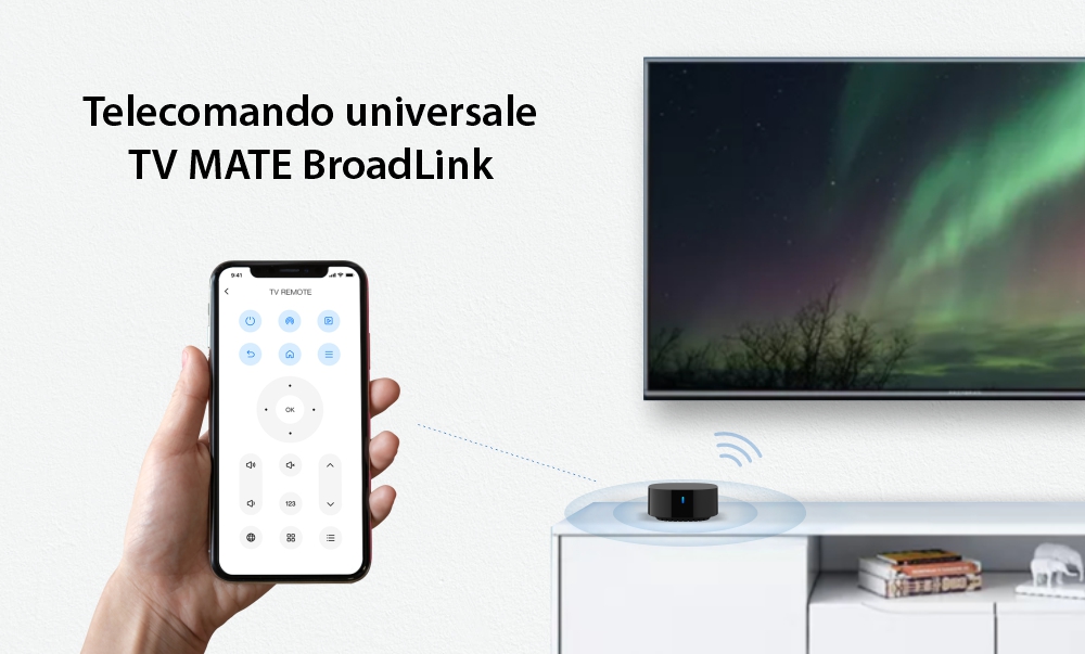 Telecomando universale IR Broadlink TV Mate, Integrazione con Alexa, Google Assistant & IFTTT, Applicazione, Distanza 8 metri