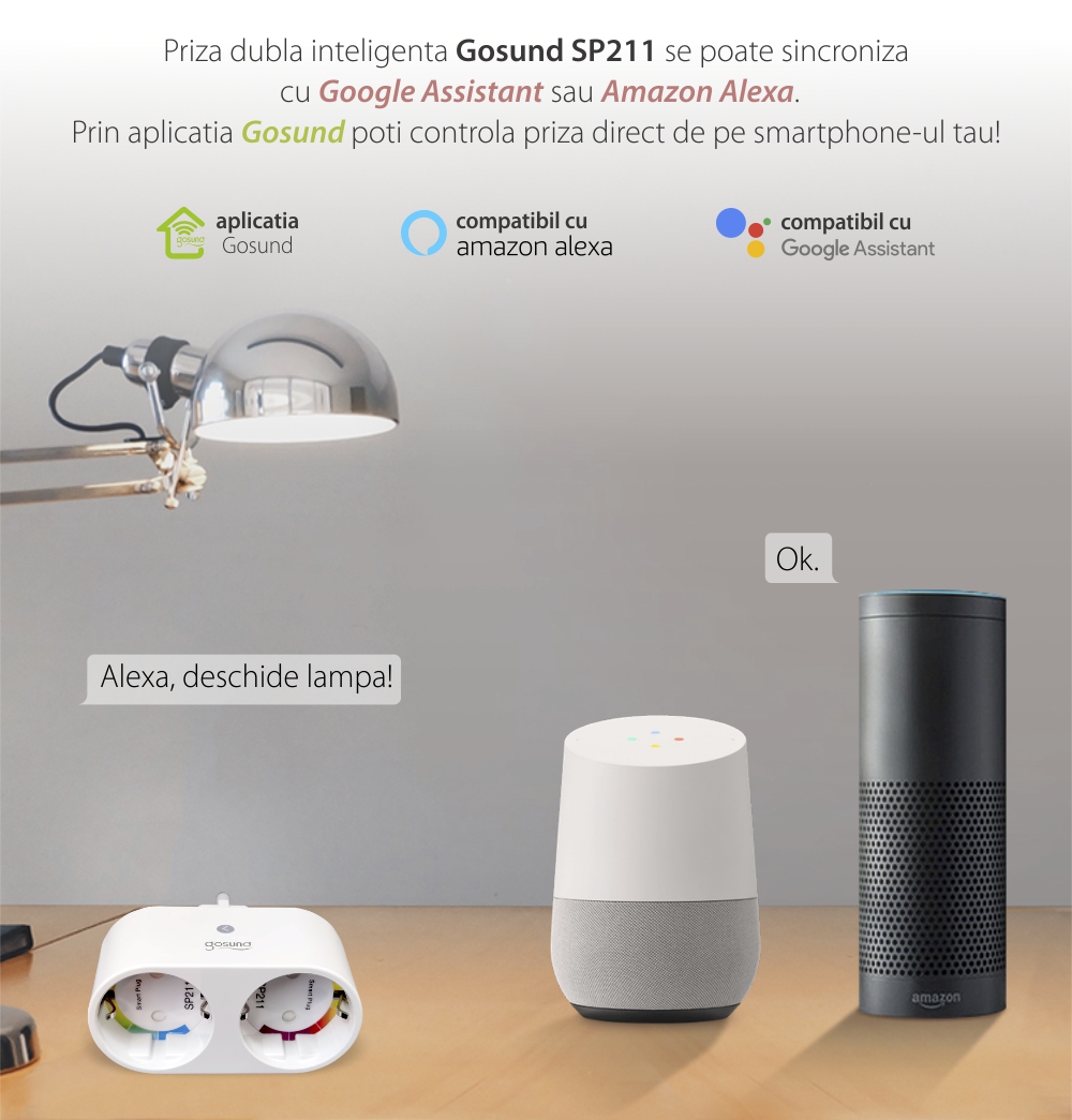Confezione 2 prese smart Gosund SP211, Controllo tramite app, Programmazione, Timer, 3680 W, 16 A
