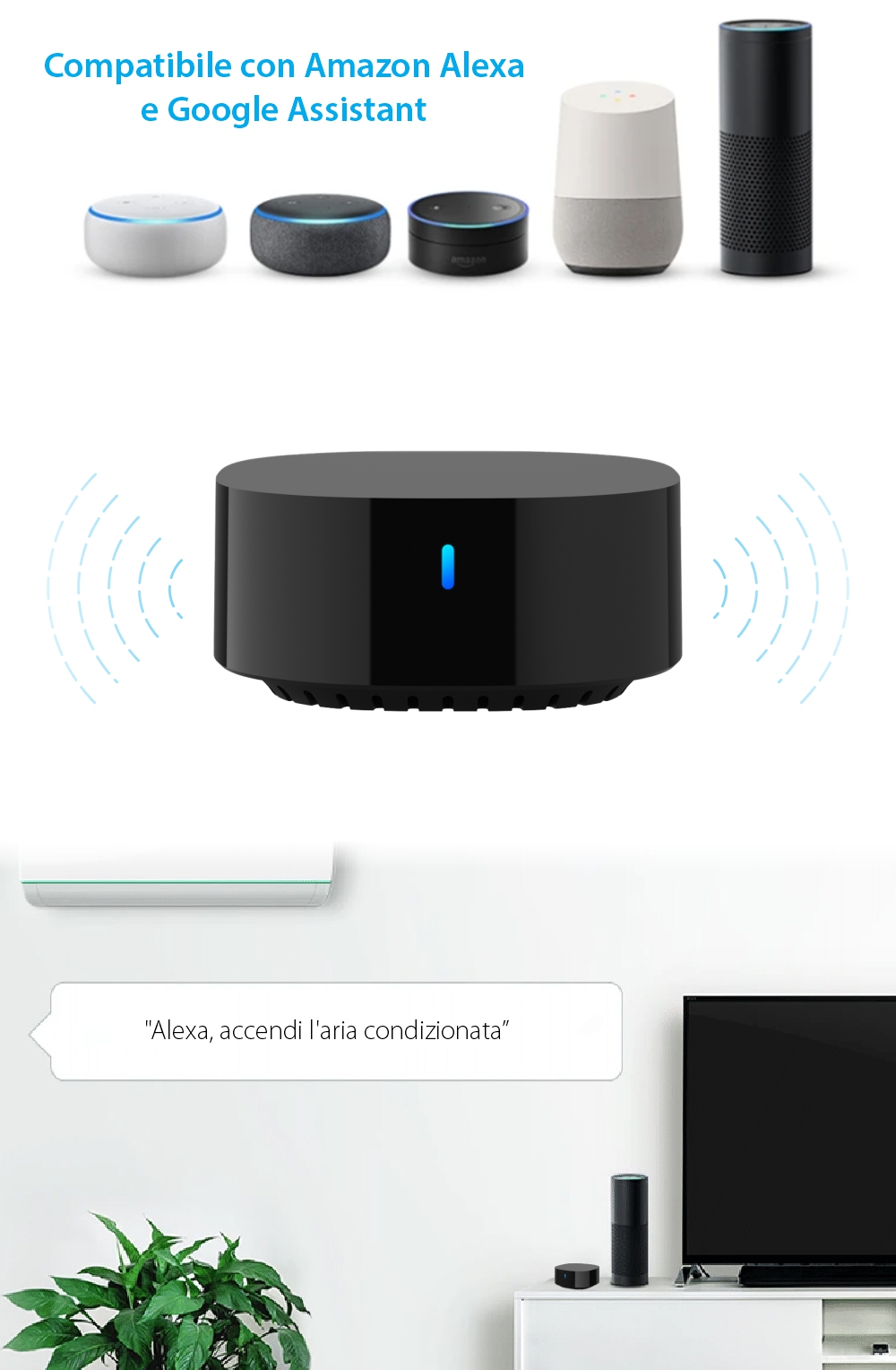 Telecomando universale IR Broadlink TV Mate, Integrazione con Alexa, Google Assistant & IFTTT, Applicazione, Distanza 8 metri