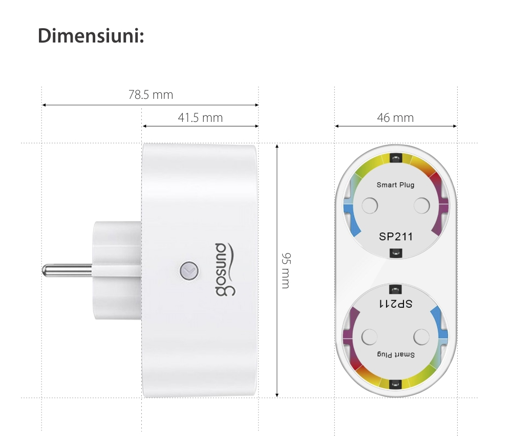 Confezione 2 prese smart Gosund SP211, Controllo tramite app, Programmazione, Timer, 3680 W, 16 A