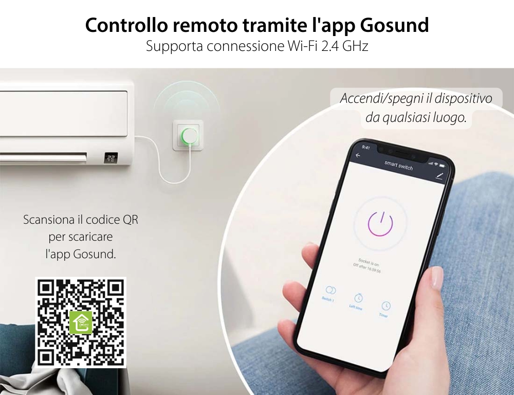 Presa smart Gosund EP2 con Wi-Fi, Monitoraggio del consumo energetico, Controllo vocale, 2500 W, 10 A