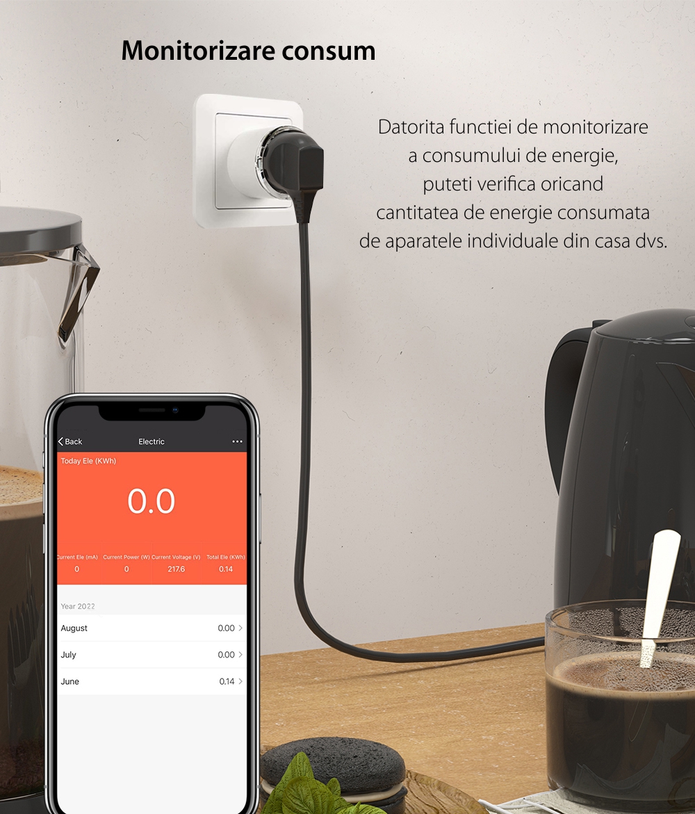 Presa smart Gosund EP2 con Wi-Fi, Monitoraggio del consumo energetico, Controllo vocale, 2500 W, 10 A