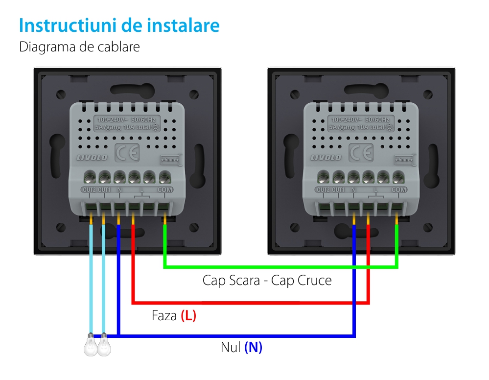 Interuttorre doppio deviatore / invertitore WIFI touch LIVOLO, standard italiano – Nuova Serie