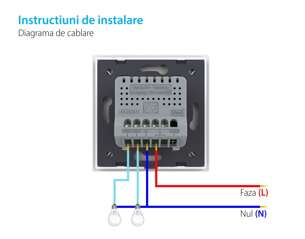 Interruttore doppio WIFI touch Livolo in vetro – Standard italiano