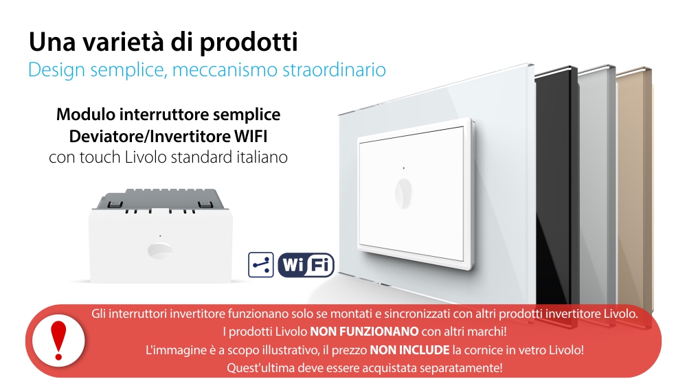 Modulo Deviatore/Invertitore Semplice Wi-Fi con Touch LIVOLO, standard italiano – Nuova Serie, Bianco