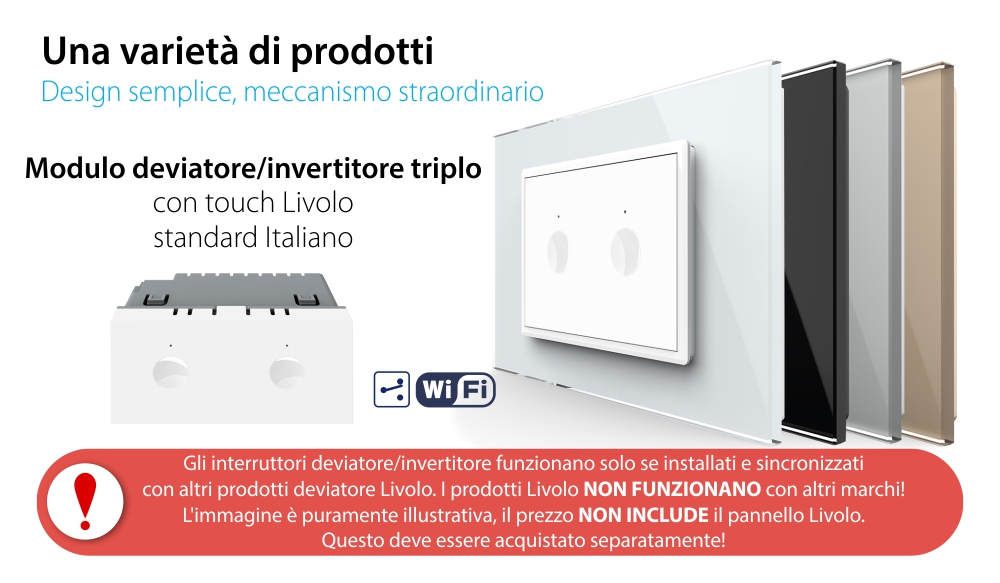 Modulo Deviatore / Invertitore Doppio Wi-Fi con Touch LIVOLO, standard italiano – Nuova Serie, Bianco