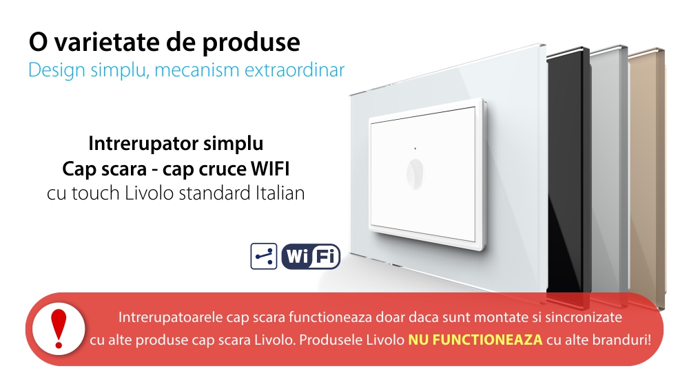 Interruttore semplice deviatore / invertitore Wi-Fi con touch Livolo con cornice in vetro, standard italiano – Nuova serie