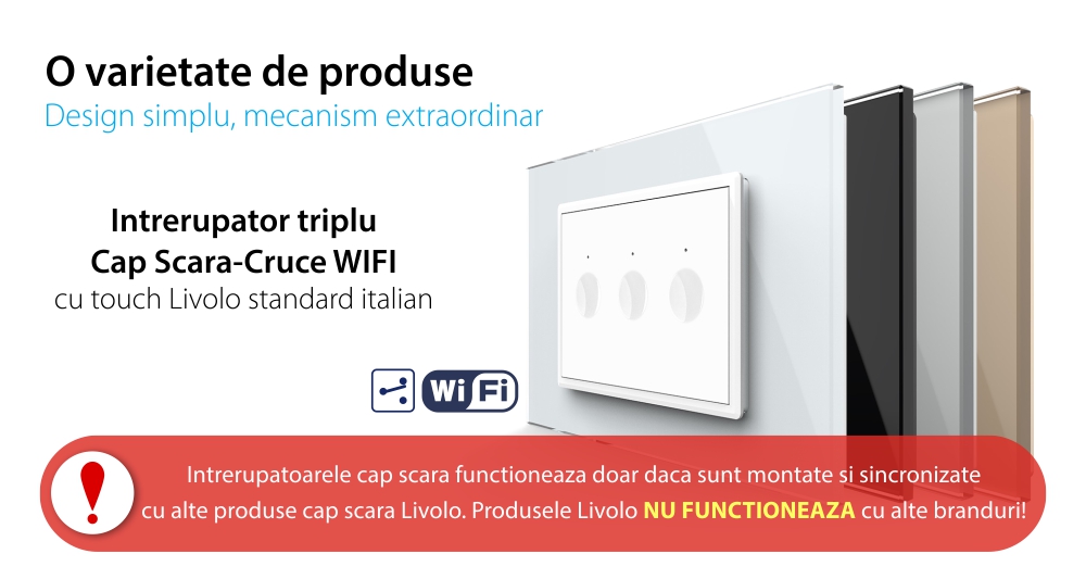 Interruttore Triplo Deviatore/Invertitore WiFi con Touch LIVOLO, standard italiano – Nuova Serie, Bianco