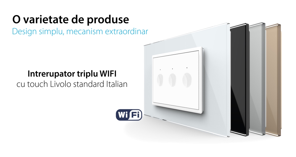 Interruttore Triplo Wi-Fi con Touch LIVOLO, standard italiano – Serie Nuova, Bianco