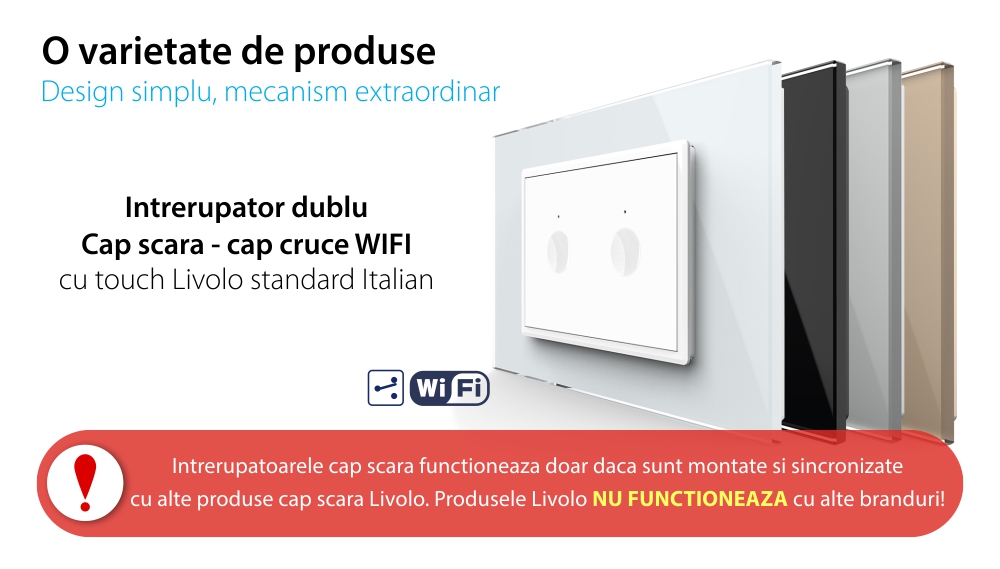 Interruttore Doppio Deviatore/Invertitore WiFi con Touch LIVOLO, standard italiano – Nuova Serie, Bianco
