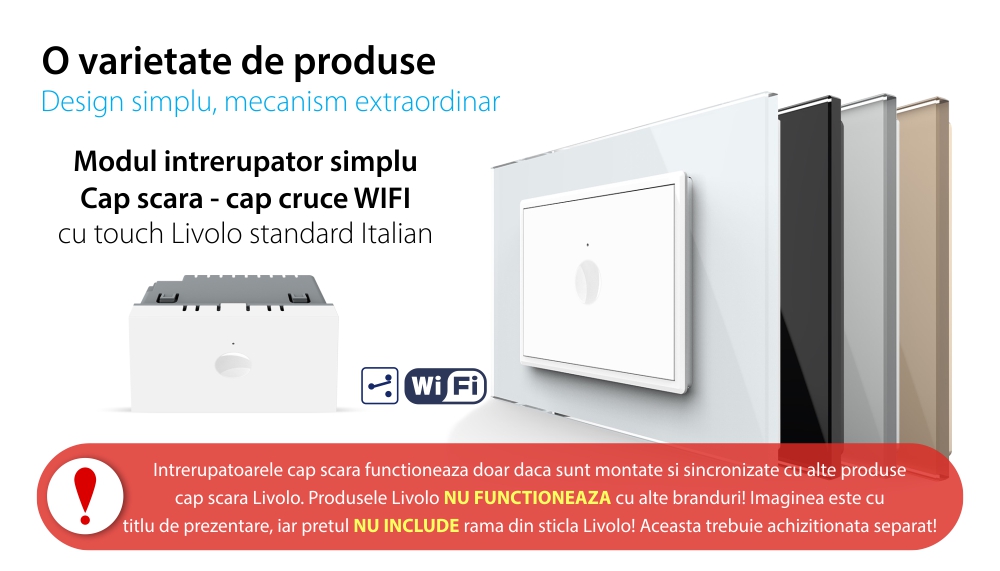 Modulo Interruttore Semplice Deviatore/Invertitore Wi-Fi con Touch LIVOLO, standard italiano – Nuova Serie, Bianco