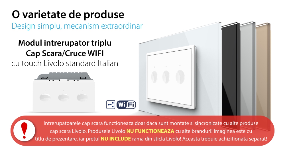 Modulo Interruttore Triplo Deviatore/Invertitore Wi-Fi con Touch LIVOLO, standard italiano – Nuova Serie, Bianco