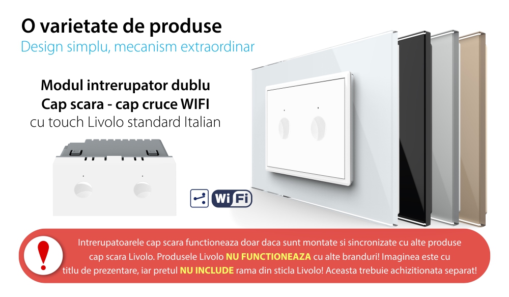 Modulo Interruttore Doppio Deviatore / Invertitore Wi-Fi con Touch LIVOLO, standard italiano – Nuova Serie, Bianco