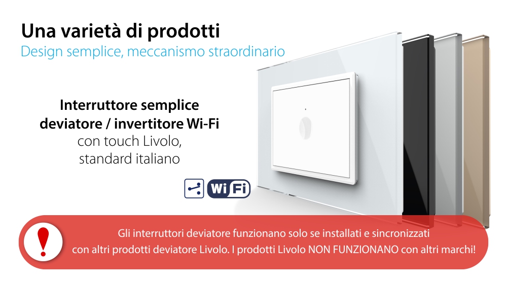 Deviatore / invertitore semplice Wi-Fi con touch Livolo con cornice in vetro, standard italiano – Nuova serie