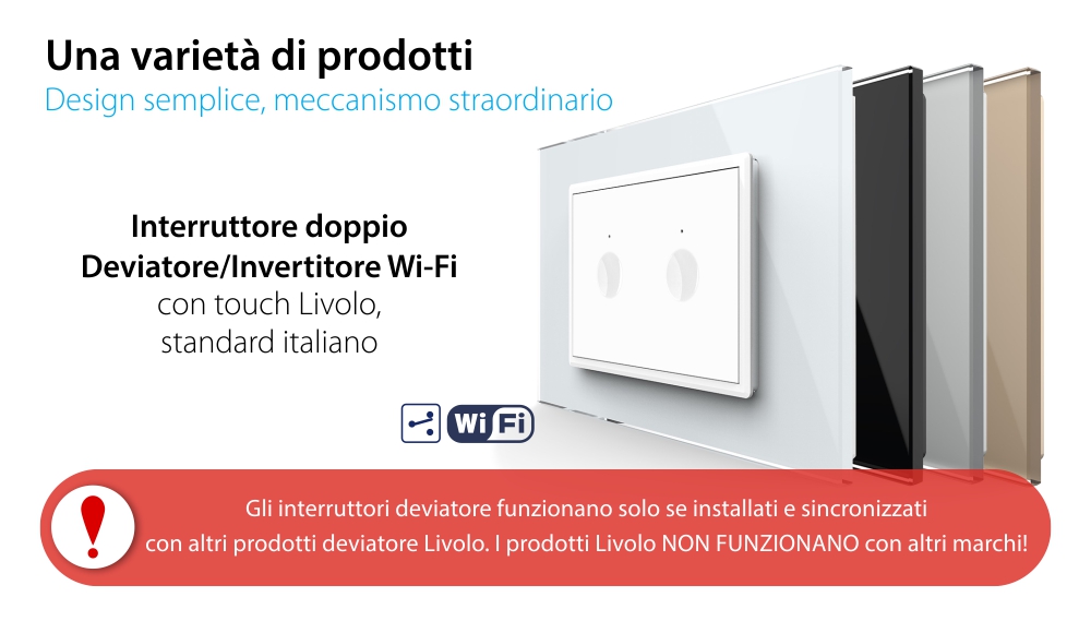 Doppio Deviatore/Invertitore WiFi con Touch LIVOLO, standard italiano – Nuova Serie, Bianco
