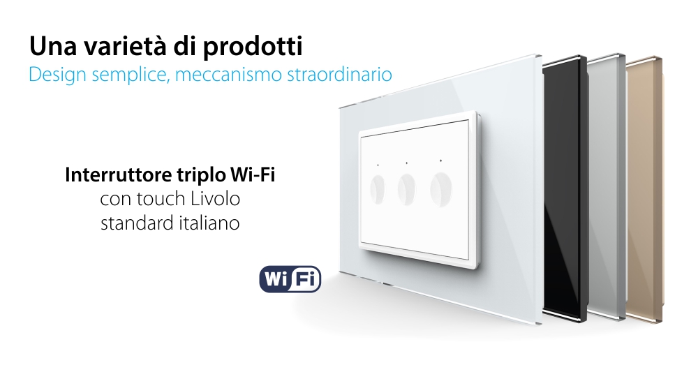Interruttore Triplo Wi-Fi con Touch LIVOLO, standard italiano – Serie Nuova, Bianco