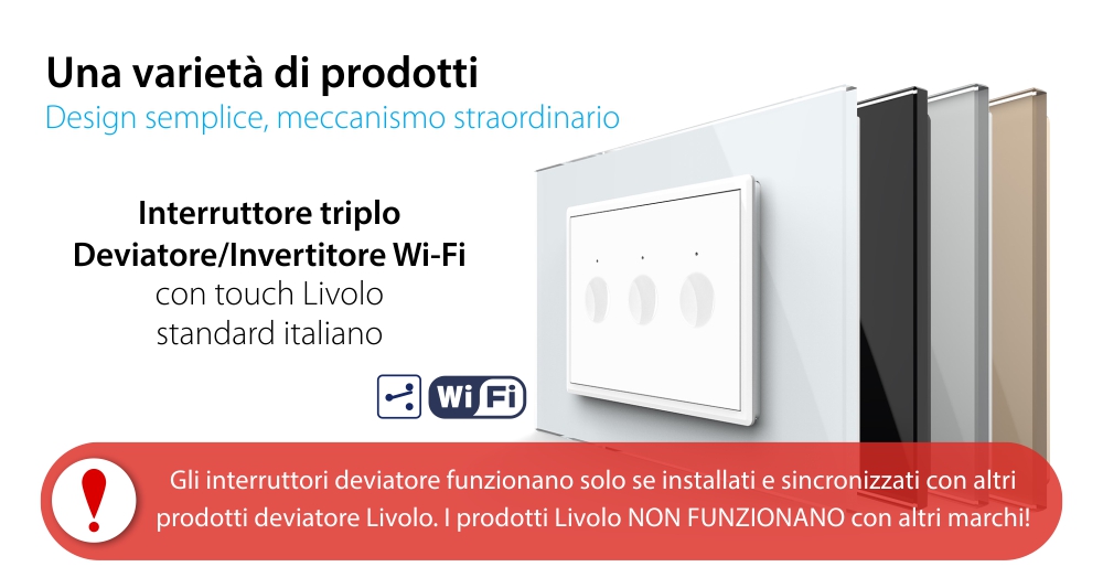 Triplo Deviatore/Invertitore WiFi con Touch LIVOLO, standard italiano – Nuova Serie, Bianco