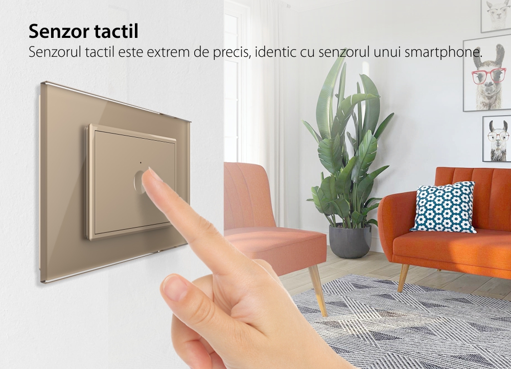 Interruttore semplice deviatore / invertitore Wi-Fi con touch Livolo con cornice in vetro, standard italiano – Nuova serie