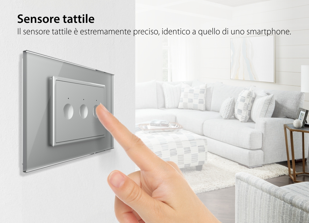 Interruttore Triplo Wi-Fi con Touch LIVOLO, standard italiano – Serie Nuova, Bianco