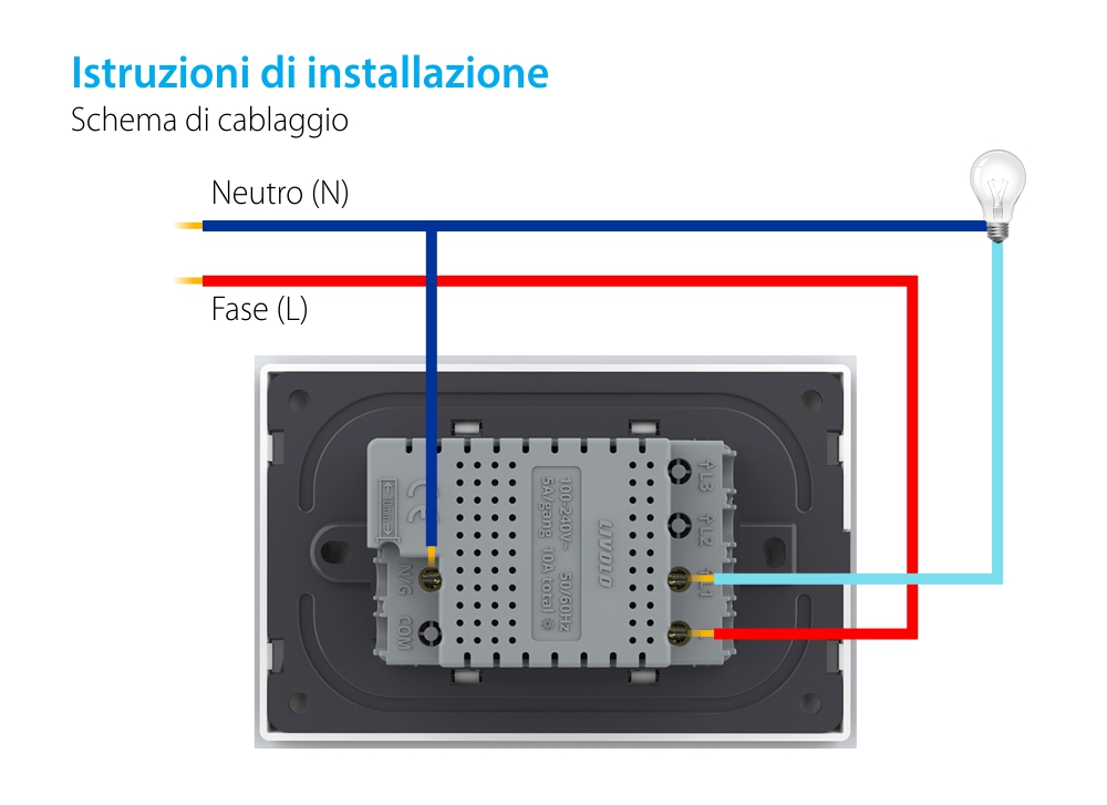 Modulo Interruttore Semplice WIFI con Touch LIVOLO, standard italiano – Nuova Serie