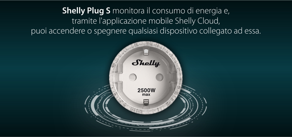 Presa Shelly Plug S, Wi-Fi, 2500 W, Monitoraggio del consumo, Programmazione, Bianco