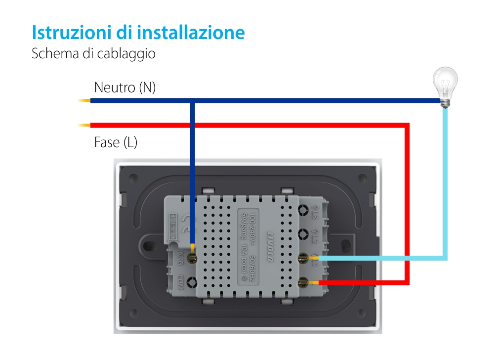 Interruttore Semplice WiFi con Touch LIVOLO, standard italiano – Nuova Serie, Bianco