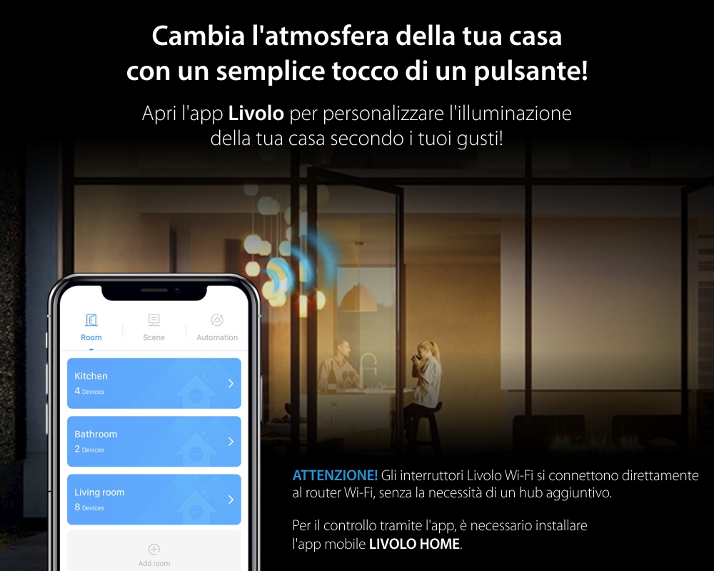 Modulo Interruttore Doppio  Wi-Fi con Touch LIVOLO, standard italiano – Nuova Serie, Bianco