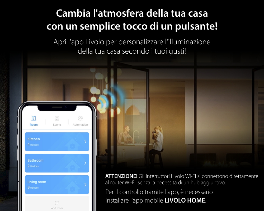 Modulo Deviatore / Invertitore Doppio Wi-Fi con Touch LIVOLO, standard italiano – Nuova Serie, Bianco