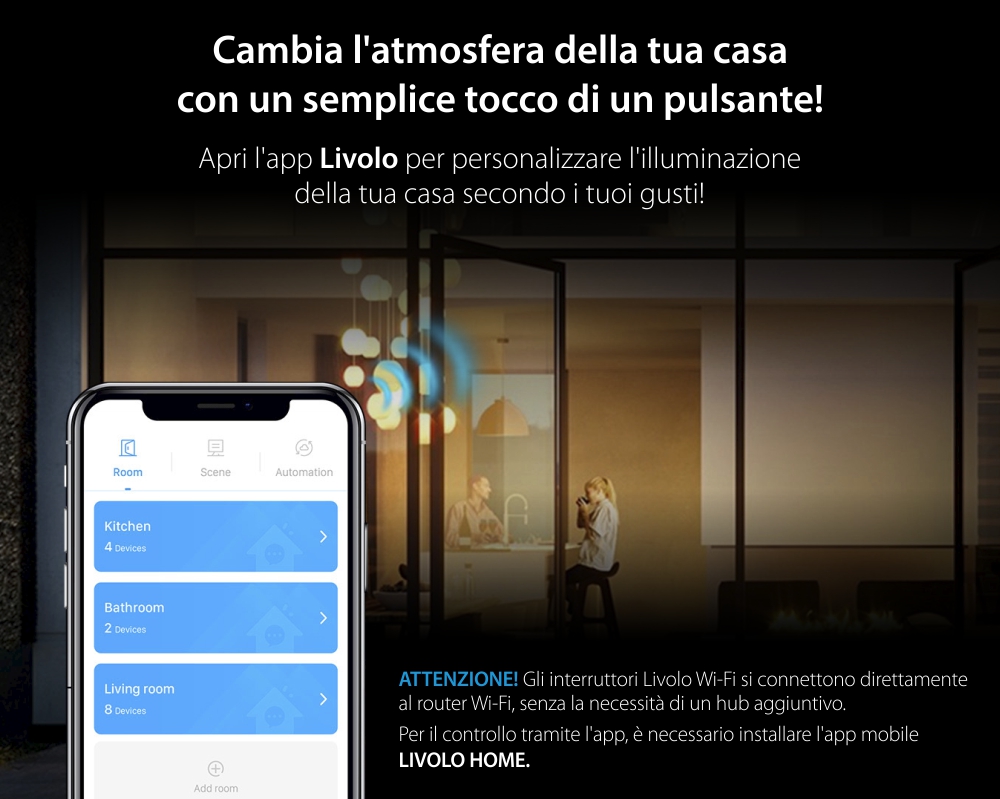 Modulo Interruttore Triplo Wi-Fi con Touch LIVOLO, standard italiano – Nuova Serie, Bianco