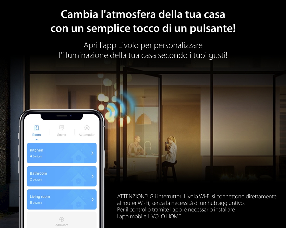 Modulo Deviatore/Invertitore Triplo Wi-Fi con Touch LIVOLO, standard italiano – Nuova Serie, Bianco