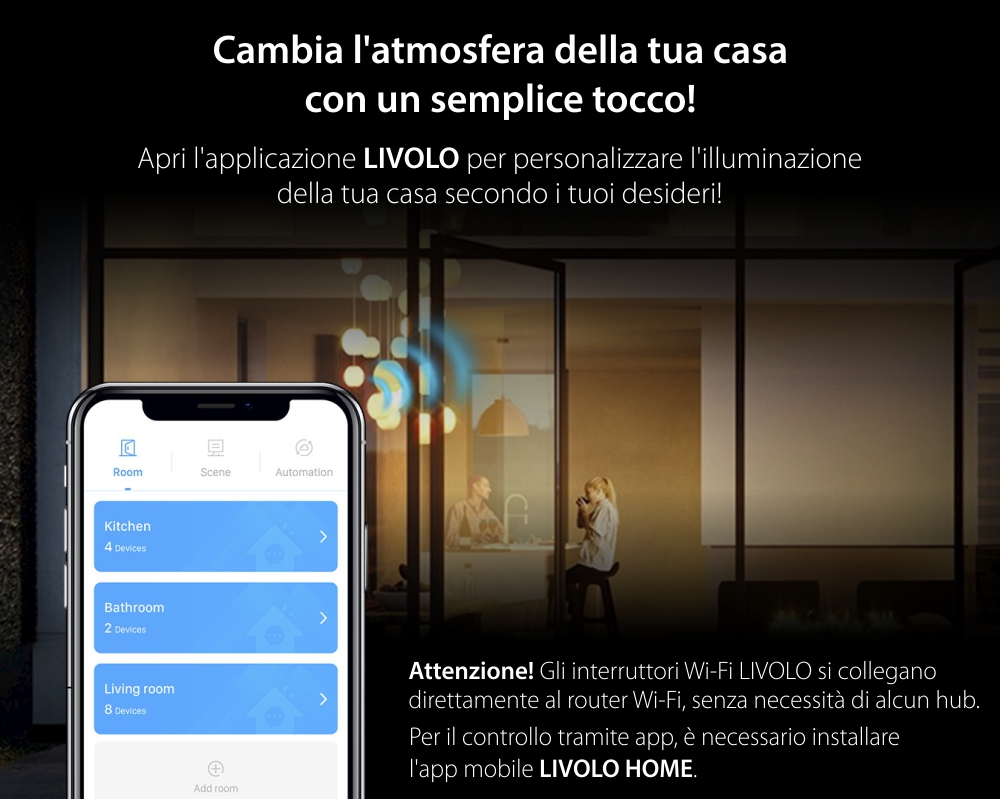 Deviatore / invertitore semplice Wi-Fi con touch Livolo con cornice in vetro, standard italiano – Nuova serie
