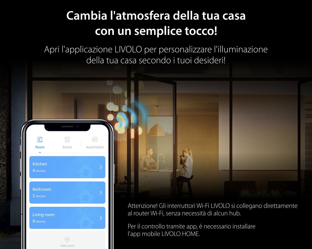 Doppio Deviatore/Invertitore WiFi con Touch LIVOLO, standard italiano – Nuova Serie, Bianco