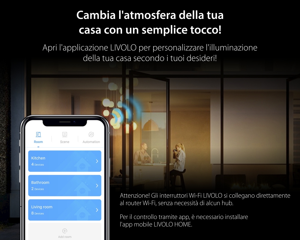 Triplo Deviatore/Invertitore WiFi con Touch LIVOLO, standard italiano – Nuova Serie, Bianco