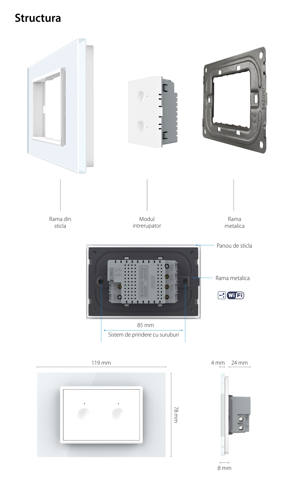 Interruttore Doppio Deviatore/Invertitore WiFi con Touch LIVOLO, standard italiano – Nuova Serie, Bianco