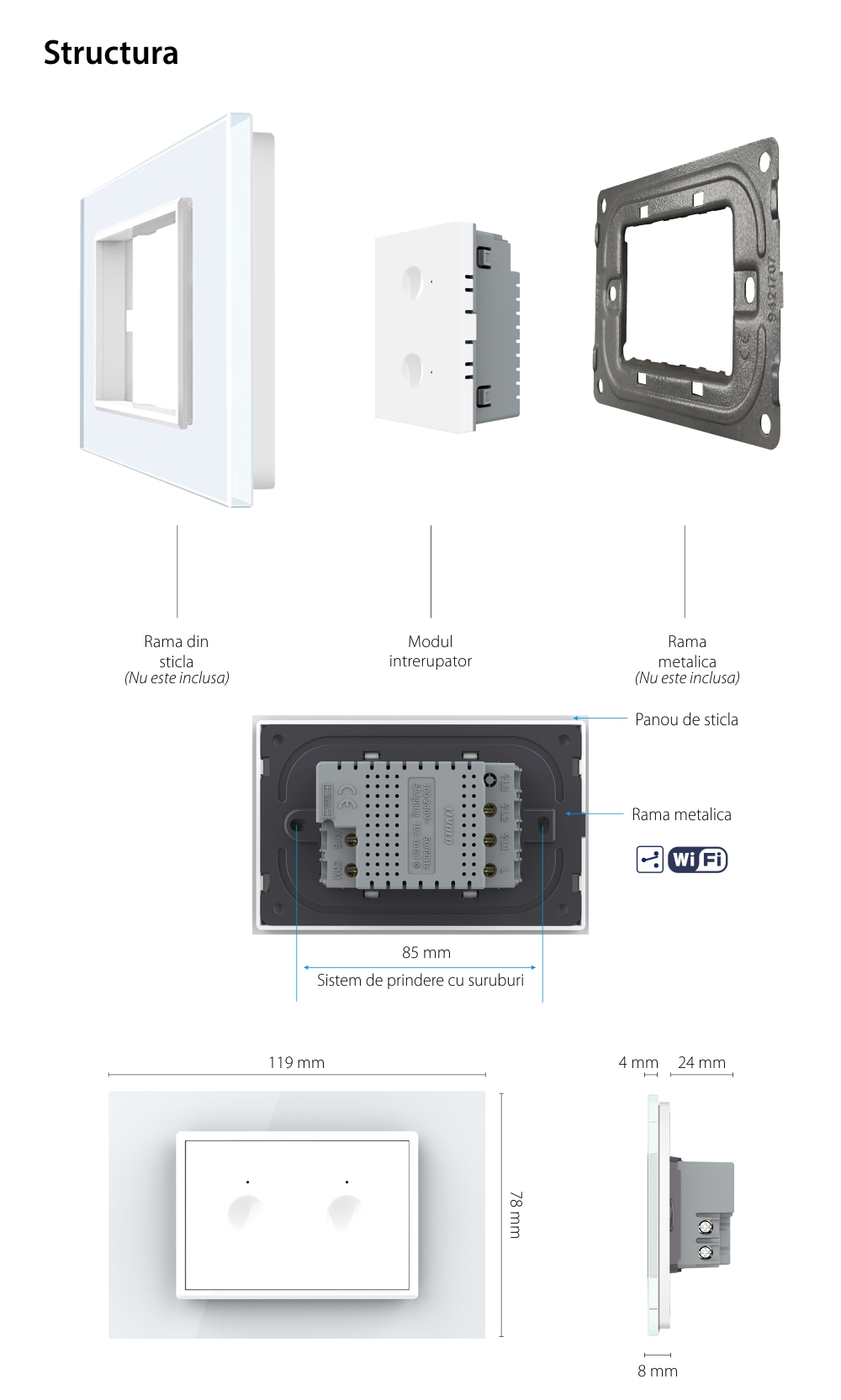Modulo Interruttore Doppio Deviatore / Invertitore Wi-Fi con Touch LIVOLO, standard italiano – Nuova Serie, Bianco