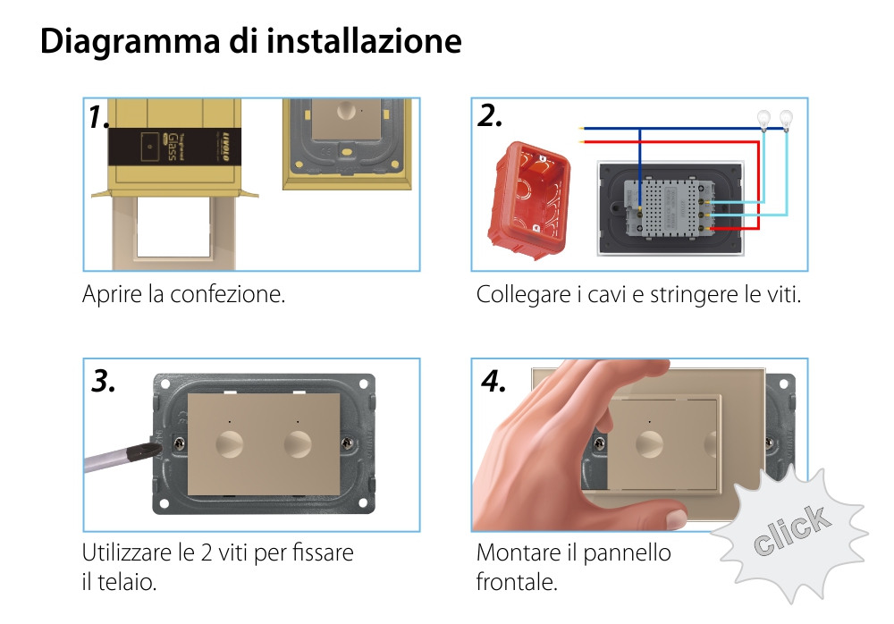 Modulo Interruttore Doppio  Wi-Fi con Touch LIVOLO, standard italiano – Nuova Serie, Bianco