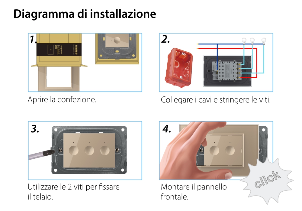 Modulo Interruttore Triplo Wi-Fi con Touch LIVOLO, standard italiano – Nuova Serie, Bianco