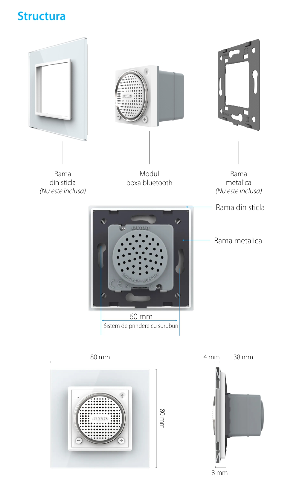 Modulo Altoparlante Bluetooth Livolo con Cornice in Vetro